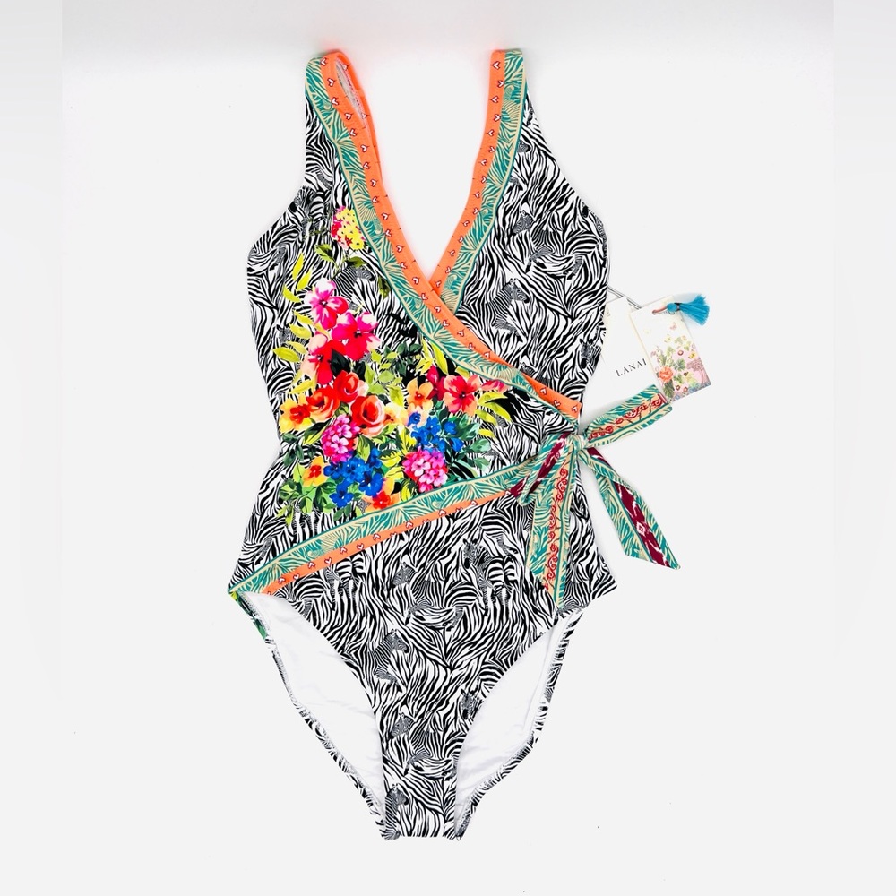 Johnny Was Zebra & Floral Design One Piece Swimsuit M NWT